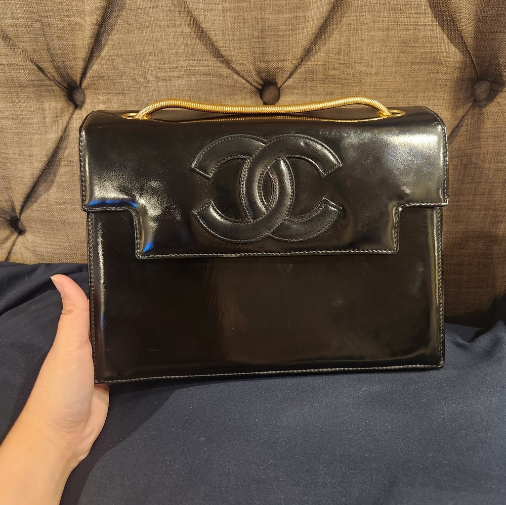 Chanel Black Patent Leather Clutch